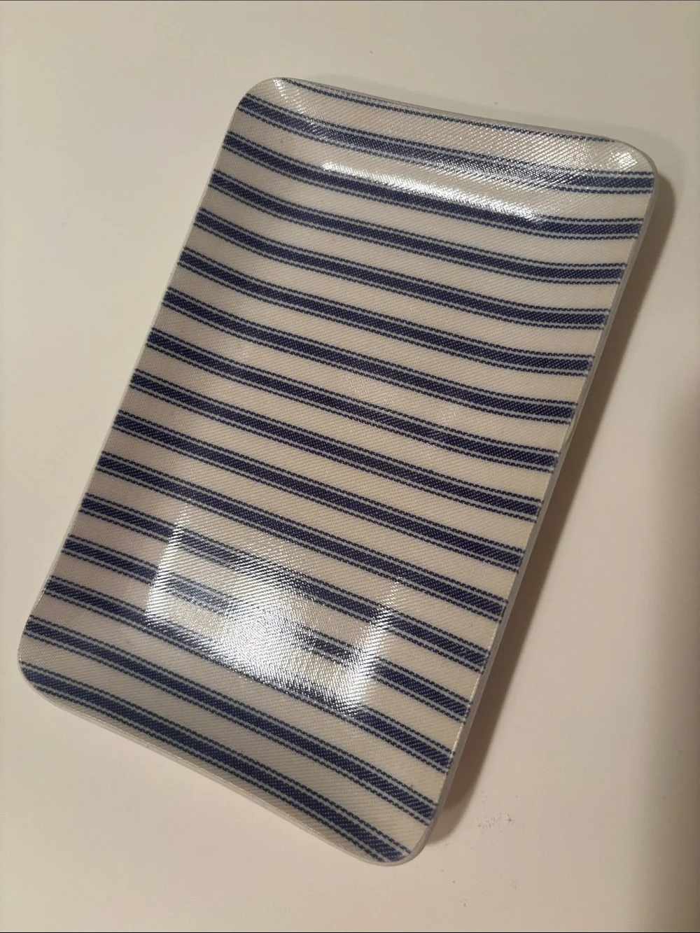 Soap Dish - Printed blue and white stripe pattern